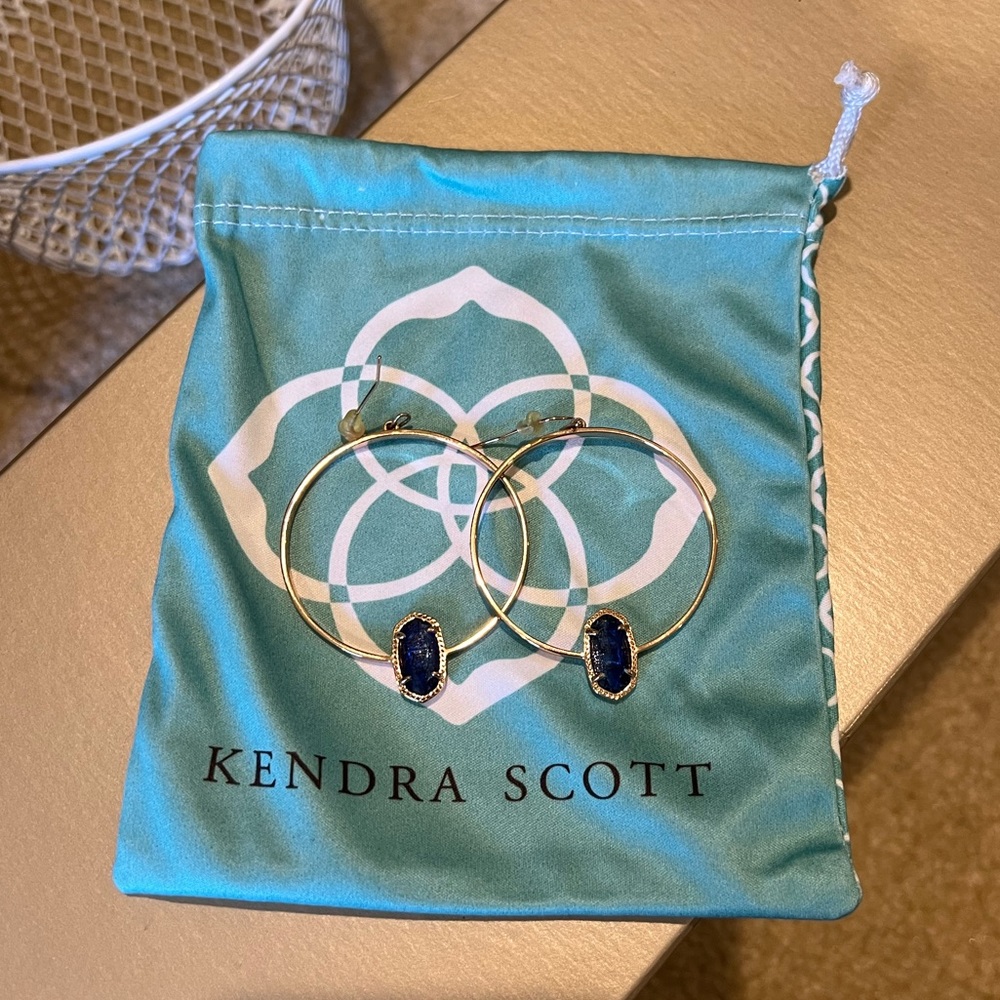 Kendra Scott Elora Gold hoop earrings with blue stones